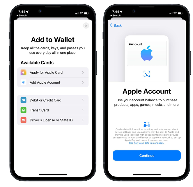 太子河苹果手机维修分享iOS 15.5钱包App如何添加 Apple 账户 